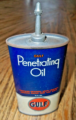 VINTAGE GULF LEAD TOP PENETRATING OIL CAN / TIN - Almost Full