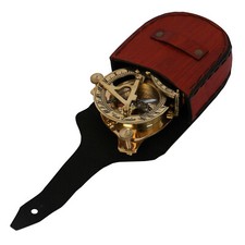 Handmade 3' brass sundail compass nautical Leather Case Outdoor Marine gits