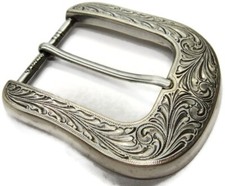 Classic Floral Etched Silver Tone Belt Buckle Quality Heavy Taiwan