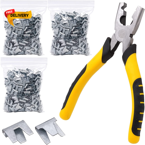 900Pcs Rabbit Chicken Wire Cage Clips with Fence Pliers Hog Rings and Pliers