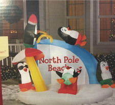 Gemmy 7.5' Airblown North Pole Penguin Beach Vacation Slide Christmas Inflatable