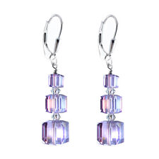 Violet, Cube Earrings made w Swarovski Crystal Elements S.Silver Leverback