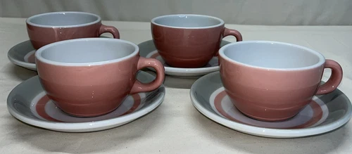 Vintage Shenango Restaurant Ware Gray Pink Stripe Coffee Shop Cups & Saucers