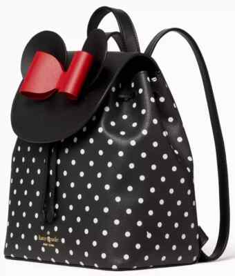 Kate Spade Disney Minnie Mouse Flap Black Leather Backpack  display picture 3