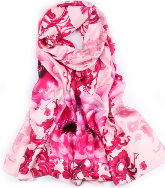 100% Silk Satin Scarf Women neckerchief Shawl Wrap Floral white pink red JH4-14