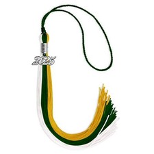 Endea Graduation Hunter Green/Gold/White Tassel with Silver Date Drop
