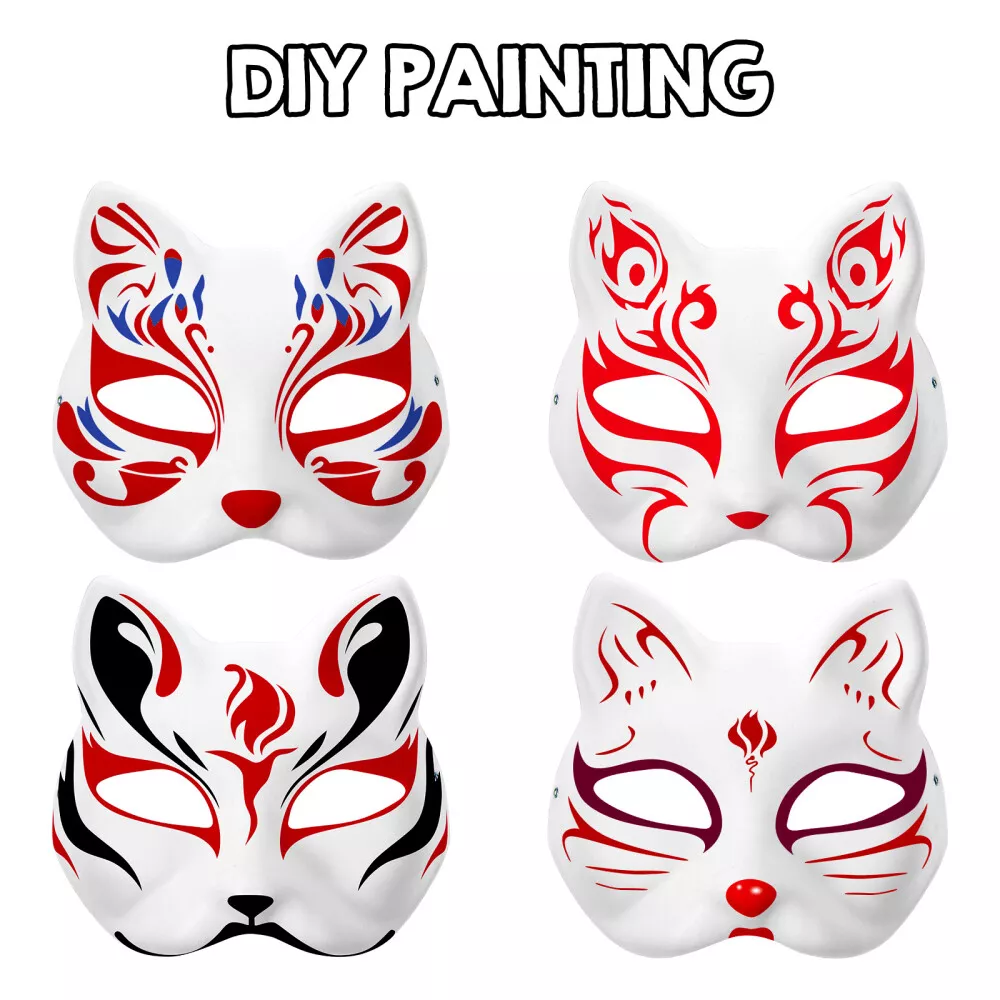 Set Of 6 White Cat Masquerade Japanese Cat Mask With Empty Face For Women  Perfect For DIY Halloween Cosplay And Parties From Big_box, $10.06