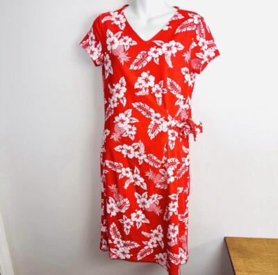 New LANDS' END Bright Poppy Hawaii Floral Dress Red White Size XS Side Tie  | eBay