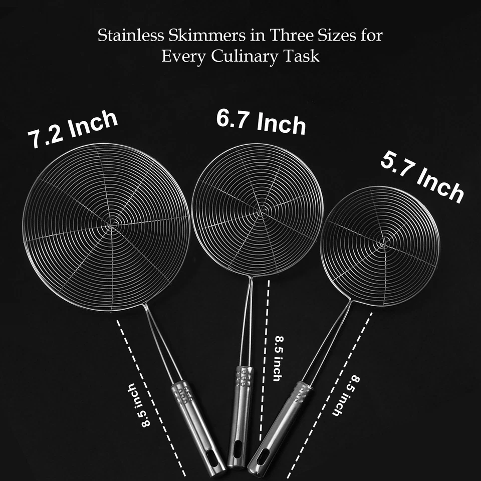 AEX 3Pc Stainless Steel Fine Mesh Skimmer Ladle Strainer Utensil Set for Cooking - Image 3 of 4