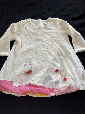 Catimini NWOT Ivory/Pink Llama Embellished Fully Lined Bubble Dress- 6 Months