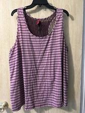 PURE ENERGY Women's Purple Striped Racerback Crochet Lace Inset Tank Top, Size 4