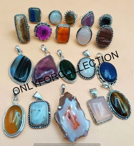 Offer Slice Agate & Mix Gemstone 925 Sterling Silver Plated Pendants & Rings Lot