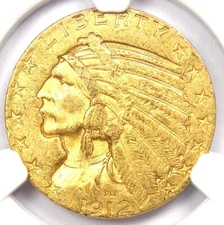 1912-S Indian Gold Half Eagle $5 Coin. NGC MS61 BU UNC - Rare San Francisco Date