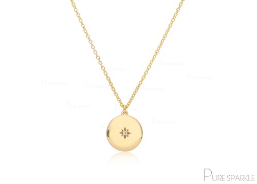 14K Gold 0.01 Ct. Diamond Engraved Starburst Disc Charm Pendant Necklace - 第 2/8 張圖片