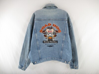 VTG 90's Harley Davidson Men's Loony Tunes Road Hog Denim Jacket