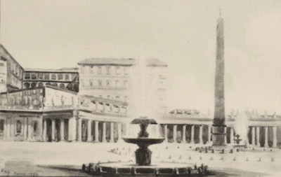 Petersplatz in Rom 1934, Aquarell von Fred Fay