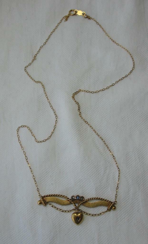 Pendentif Collier Coeur Fleur Art Nouveau - Or 12K, Diamant, Perle, Vintage C1880