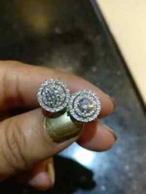 1Ct Round Lab-Created Diamond Push Back Halo Stud Earrings 14K White Gold Finish