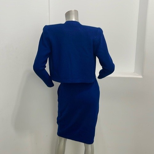 Tuta St. John By Marie grigia donna vintage 80 maglia manica lunga gonna blu taglia 4 - Foto 2 di 15