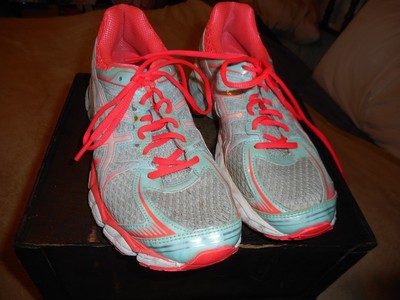 pink and green gym shoes