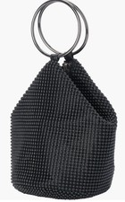 Olga Berg Bianca Black Bucket Bag. Mesh Overlay. Lined. Metal Polyester.
