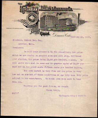 Hungarian Milling & Elevator Co - Denver Co 1908 - History Rare Letter Head Bill