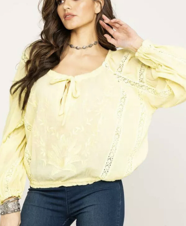 Free People Size Small White Boho Festival Floral Crochet Maria Maria Blouse