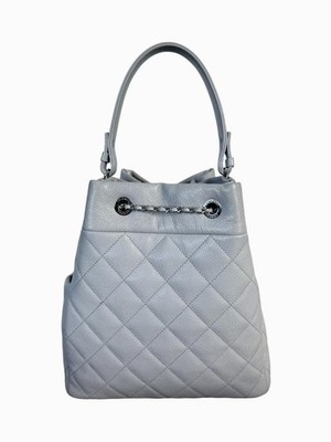 Chanel Drawstring Bucket Bag Gray Leather Silver Hardware | eBay