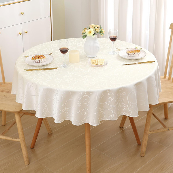 Homaxy Tischdecke Abwaschbar Jacquard Rund 120Cm, Beige-image