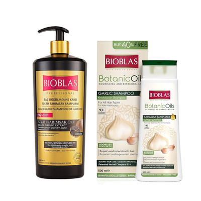 Bioblas Sparset   Schwarzer & Weißer Knoblauch Shampoo 1500ml gegen Haarausfall