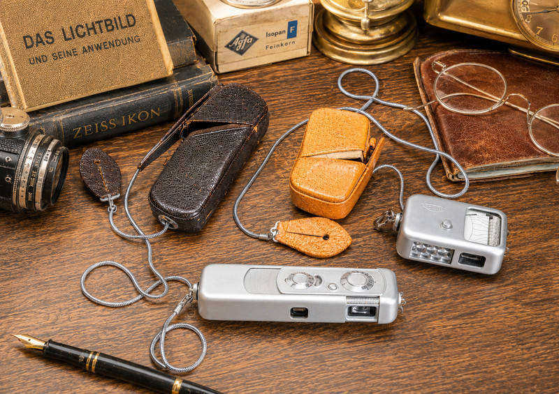 Minox A IIIS  Subminiature Camera + Minox Exposure Meter  and cases  SN 118334