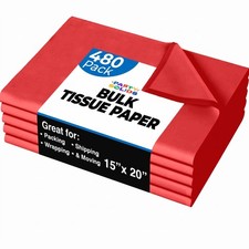 480 Sheets Bulk Red Tissue Paper - 15 x 20 Packing Paper Sheets for Moving
