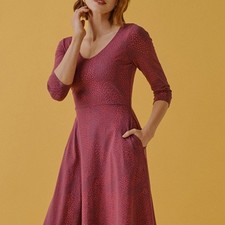 Pact Fit an Flare Midi Dress Organic Cotton in Raspberry Red Print Size Small