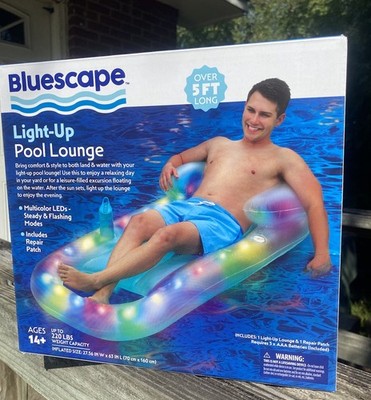 New N Box Bluescape Inflatable Led Light-Up Lounge Pool Float Over 5 Ft Relaxing