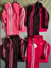 New ADIDAS Girls 2 Pc Tracksuit Jacket Pants Set Track Suit 12 18 24 Months NWT