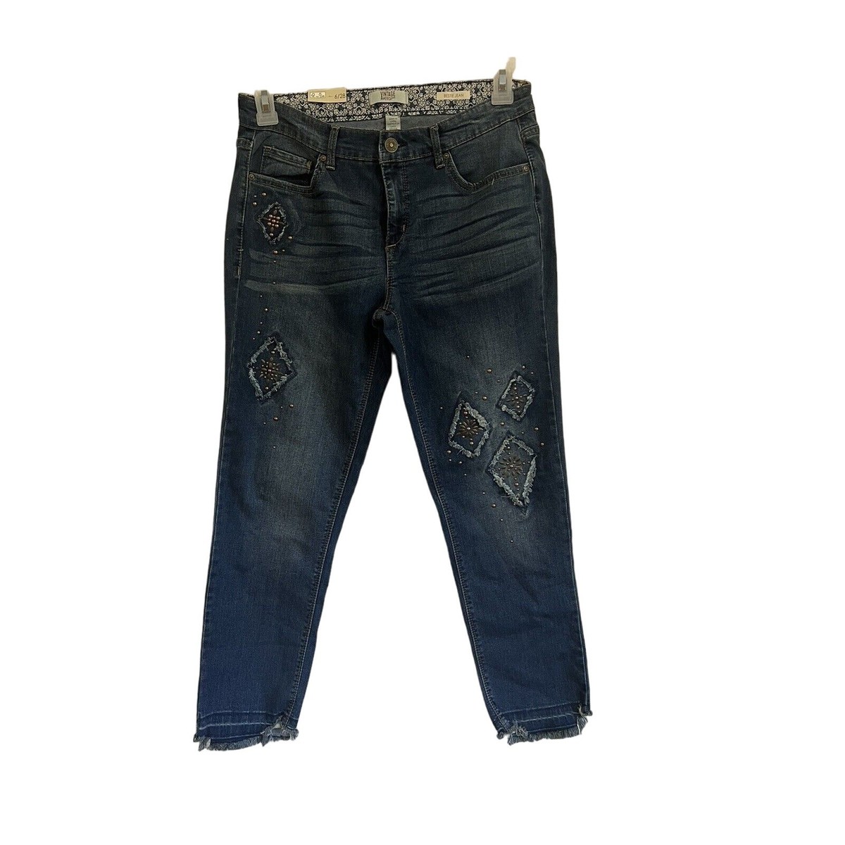  America Blues Vintage NWT Bestie Jeans Womens 6/28 Embroidered BOHO Stretch