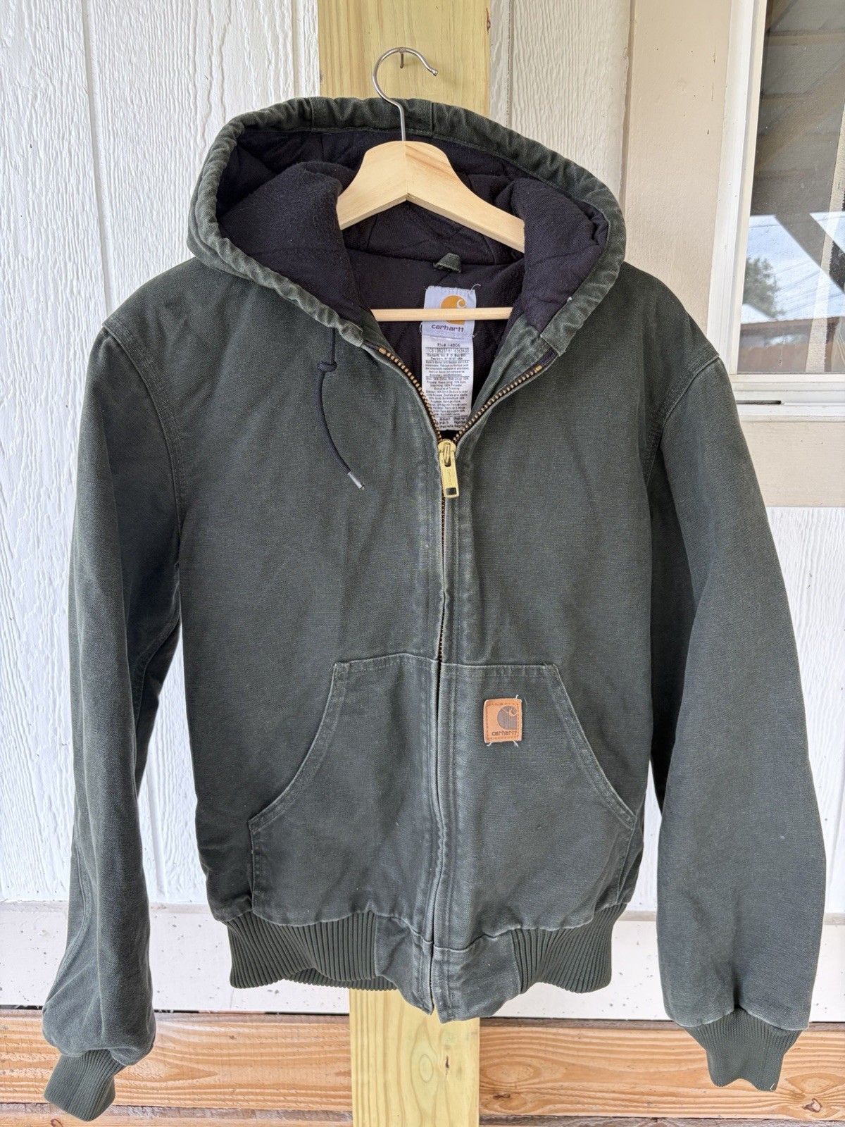 Carhartt Men’s Green Full Zip Hooded Lined Work Jacket Logo Zipper Size S