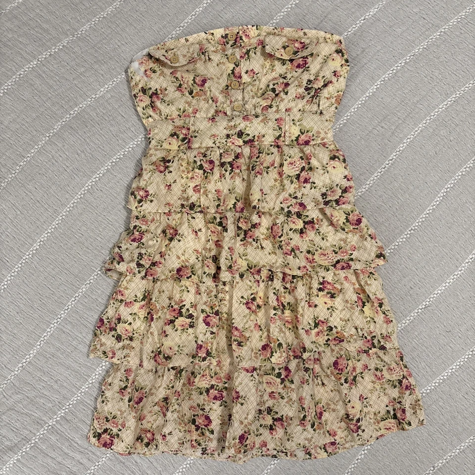 Vtg Y2K Body Central Floral Ruffled Mini Dress Sleeveless Small (READ))  - Image 2 of 4