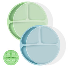 Toddler Dishware Plate, 2 Pcs Silicone Plate with Divided Compartments, Suction