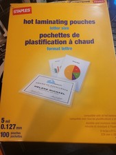 NEW 100 Staples 5 Mil Hot Thermal Laminating Pouches for Letter Size 9  X 11.5  