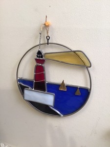 Stained Glass Lighthouse Ring Panel - suncatcher or Ornament - Window Art
