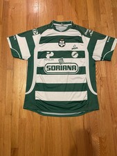 CLUB SANTOS LAGUNA-Mexico Futbol/Soccer-Green/White Striped Jersey-Men's Size XL