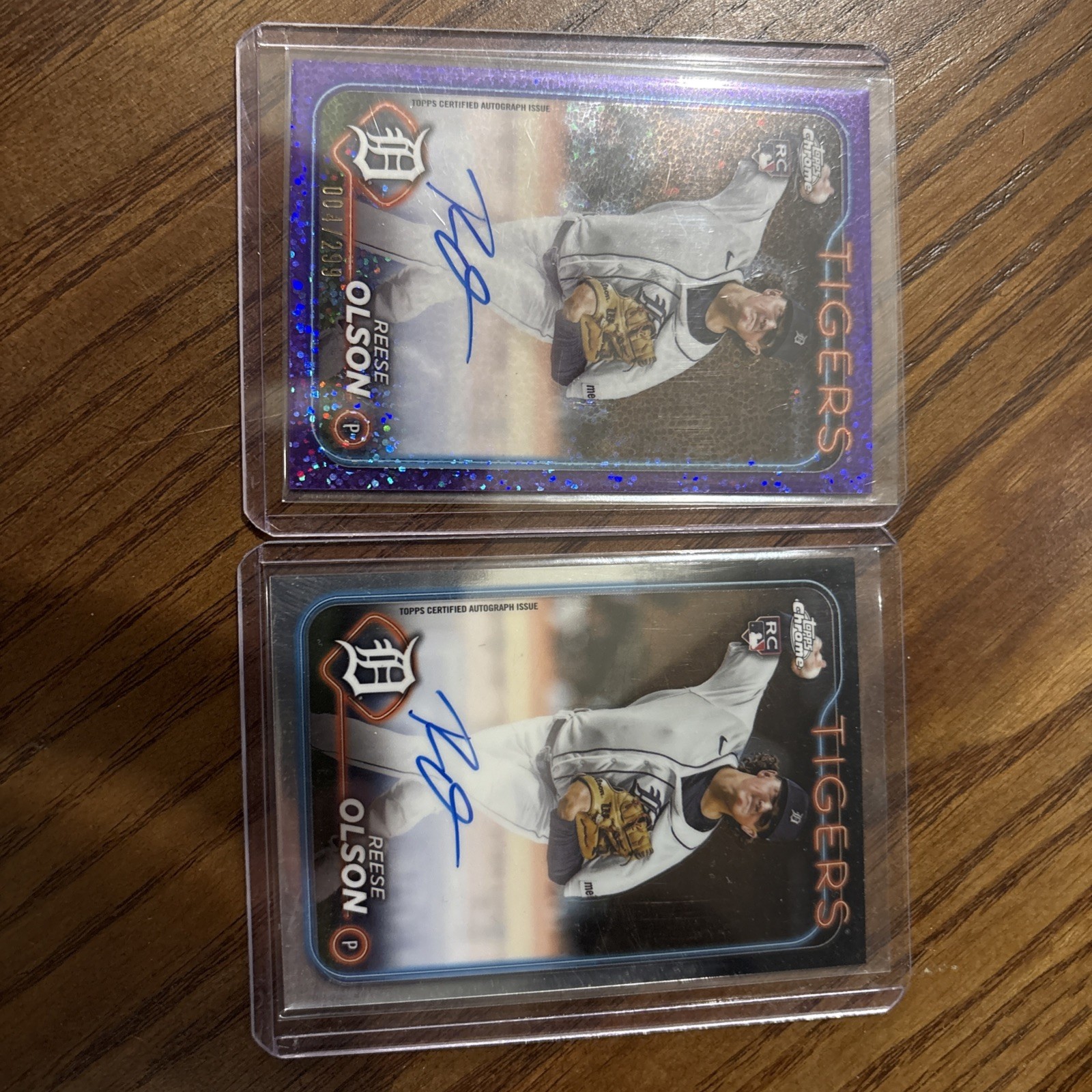 2024 Topps Chrome #RA-RO Reese Olson Purple Speckle Refractor Auto 4/299 + Base