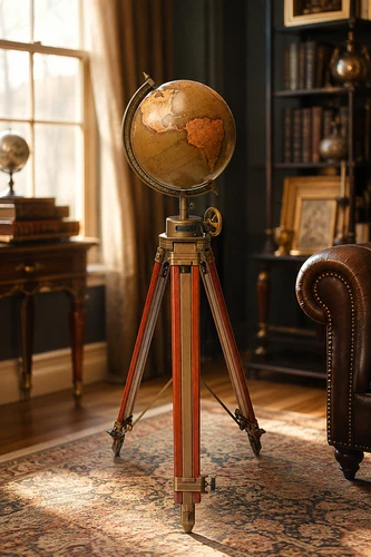 World Globe with Floor Tripod Stand 12" World Map Atlas 40" Tall Vintage Style