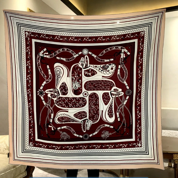 70% Cashmere 30% Silk Shawl Bandana 53'' mountain Print Scarf Neckerchief Wrap