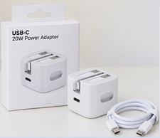 20W USB-C Fast Charge UK Foldable Plug Adapter + 1m USB-C Cable White