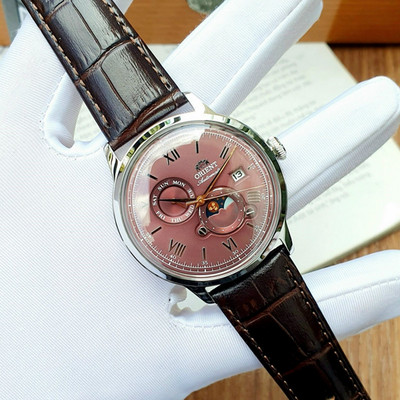 Orient Bambino Automatic Red Dial Day Date Men's Watch RE-AK0807R
