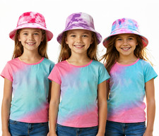 Girls Reversible Tie Dye Bucket Hat Kids Summer Sun Beach Festival Cap 3-12Y