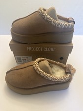Genuine Suede Platform Slippers Chestnut Mule Cozy Womens 5.5