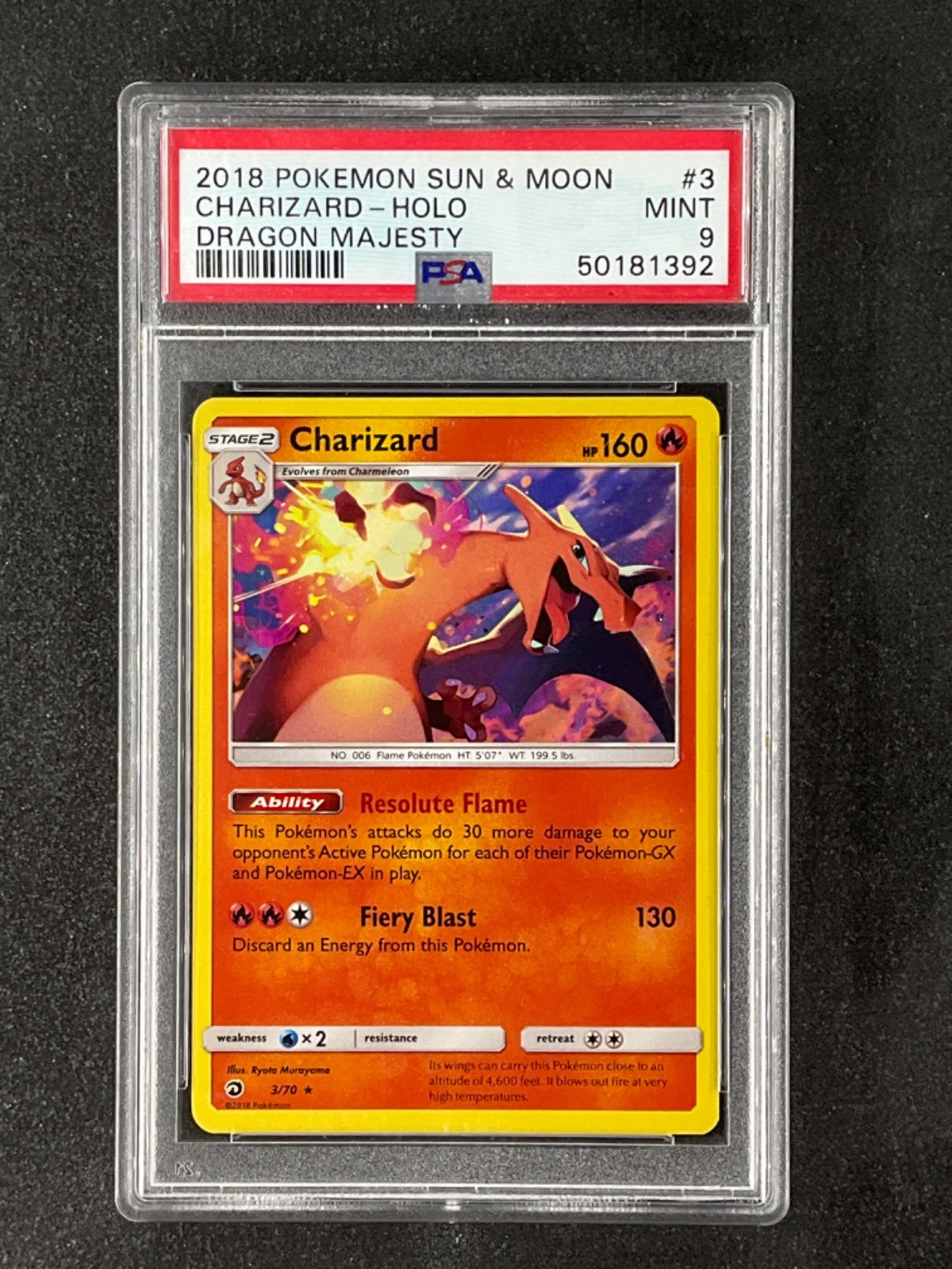 Holographic Pokémon 2018 Dragon Majesty Charizard Holo Rare 3/70 PSA 9 MINT